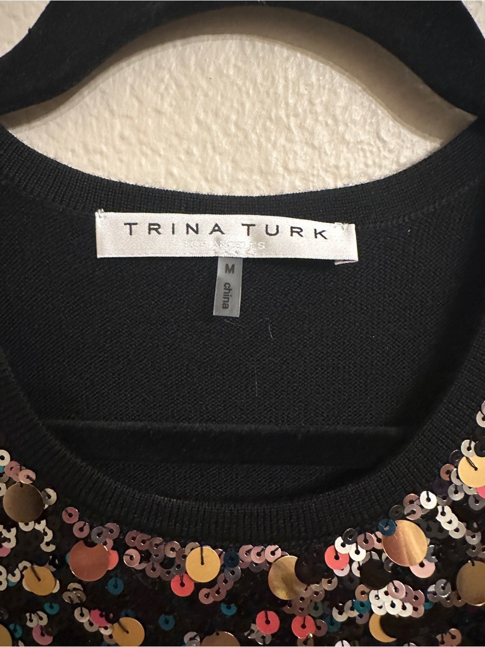 Trina Turk Sequin Merino Wool Tank Top Black Multi M - Picture 3 of 5